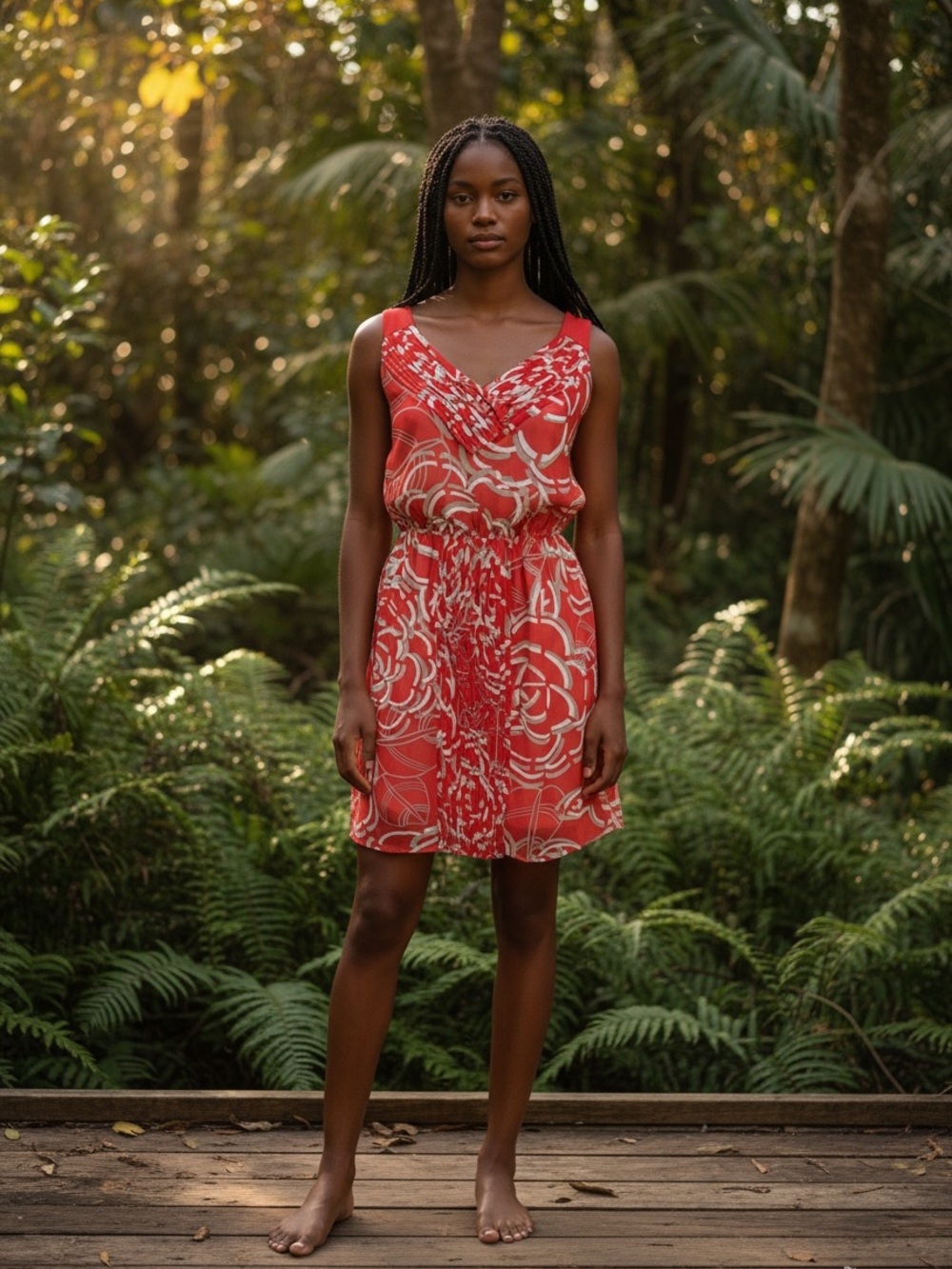 Coral/Orange Floral V-Neck Sleeveless Mini Dress